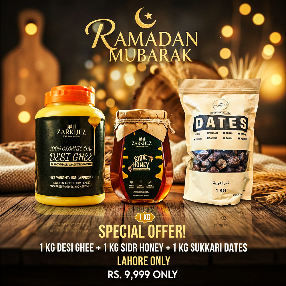 Ramadan Combo Offer ( 1KG Desi Ghee + 1KG Sidr Honey + 1KG Sukkari Dates ) - Zarkhez