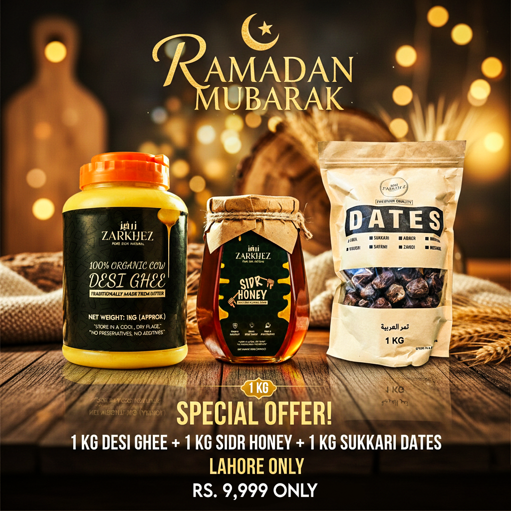 Ramadan Combo Offer ( 1KG Desi Ghee + 1KG Sidr Honey + 1KG Sukkari Dates ) - Zarkhez